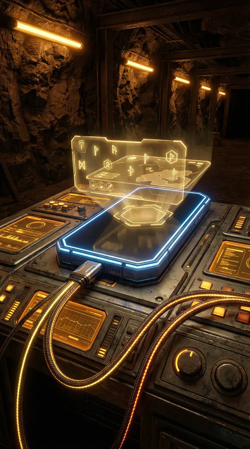 pg麻将 APP便携终端展示 - 赛博智能手机界面