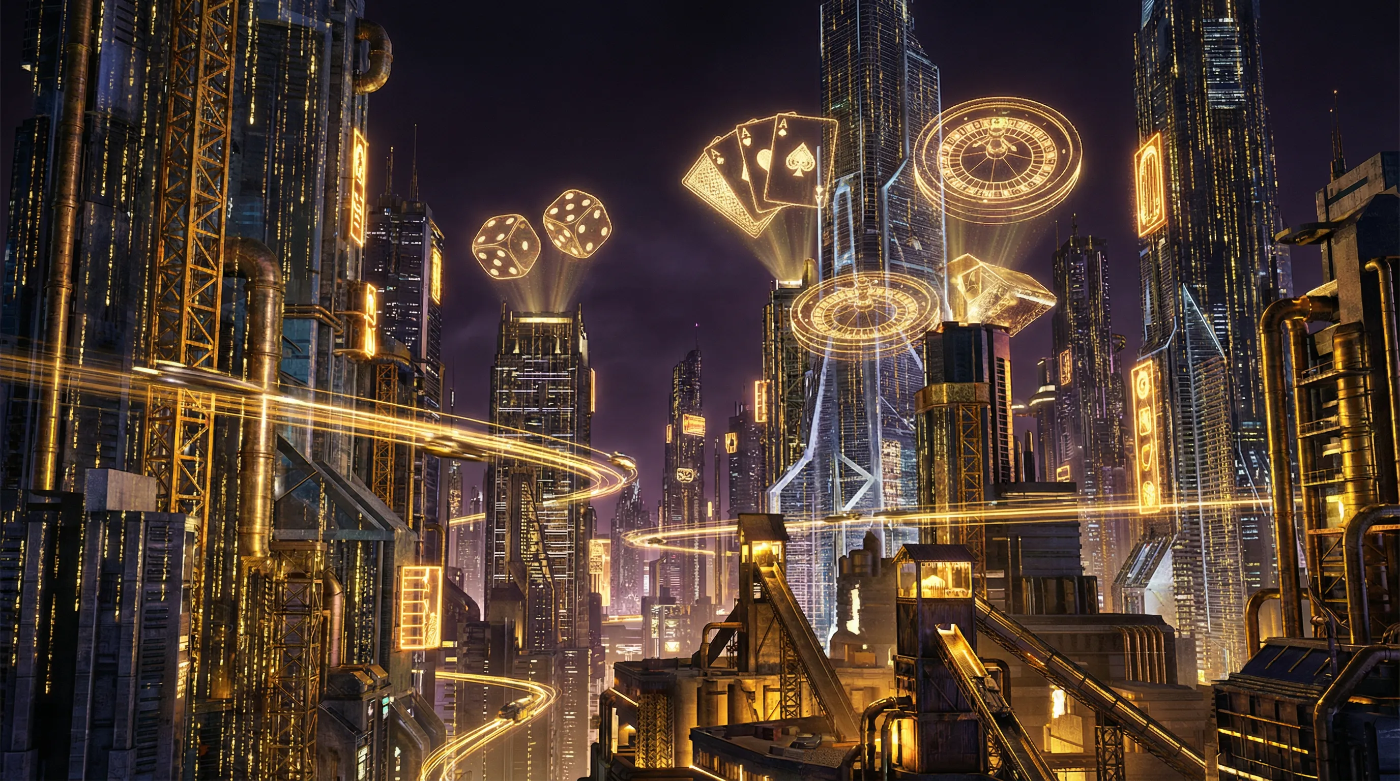 pg麻将 赛博朋克金矿不夜城全景 - 未来都市夜景